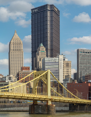 Steel Building and Andy Warhol Bridge in Pittsburgh panorama
