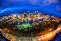 Pittsburgh skyline and PJ McCardle Roadway from Mt. Washington HDR