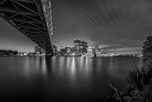 A long exposure under the Ft. Pitt Bridge in Pittsburgh - B&W