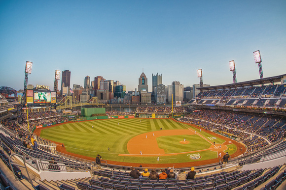 Fisheye view of the Pittsburgh skyline from PNC Park HDr