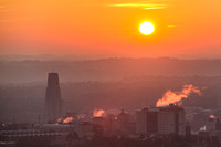 The sun rises over the Cathedral of Learning