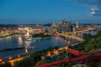 A full moon, the incline, a barge and Pittsburgh