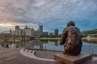 Mr. Rogers Statue in Pittsburgh at dawn