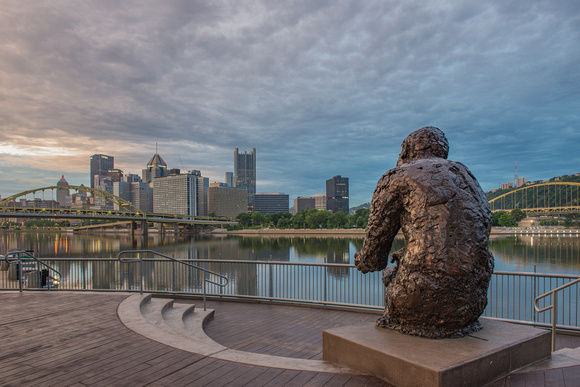 Mr. Rogers Statue in Pittsburgh at dawn