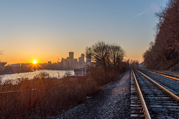 Sunrise in Pittsburgh from the railroad tracks