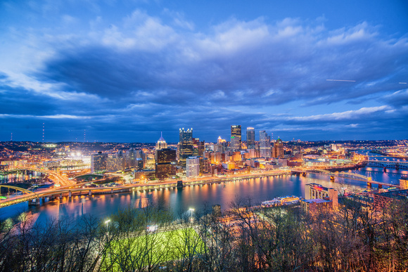 Clouds race over the Pittsburgh skyline HDR