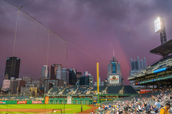 A rainbow at PNC  Park after a rain delay