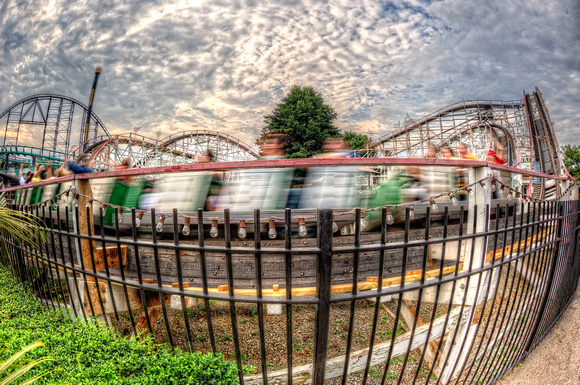 The Thunderbolt zips by at Kennywood Park in Pittsburgh