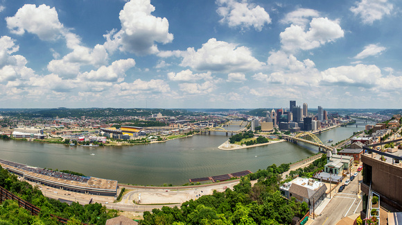 Panorama of the Pittsburgh skyline on a sunny summer day