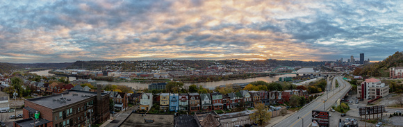 Panorama of a beautiful Pittsburgh sunset from Oakland