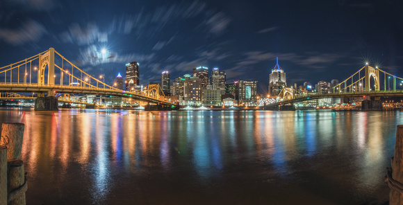 Panorama of the full moon over Pittsburgh from the North Shore