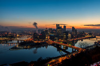 Dawn begins to break from Mt. Washington in Pittsburgh