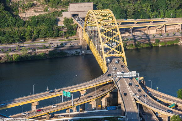 Aerial view of the Ft. Pitt Bridge in Pittsburgh