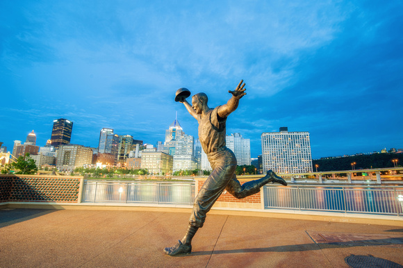 The Bill Mazeroski Statue at the blue hour by PNC Park in Pittsburgh