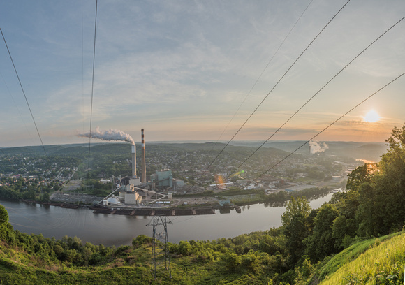 Panorama of a power plant at dawn