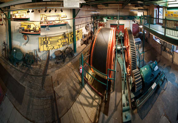 A panorama of the inside of the Duquesne Incline Station on Mt. Washington