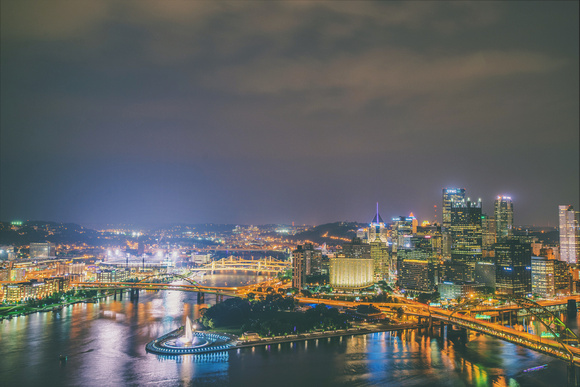 PNC Park and Pittsburgh shining in the night from Mt. Washington