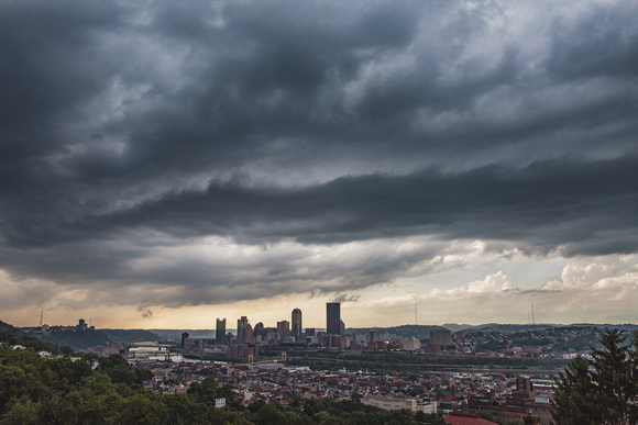 Summer storms look ominous over Pittsburgh from the South Side Slopes