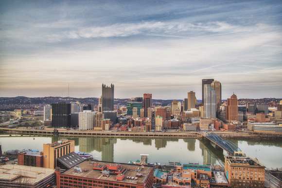 Straight on view of the Pittsburgh skyline from Mt. Washington
