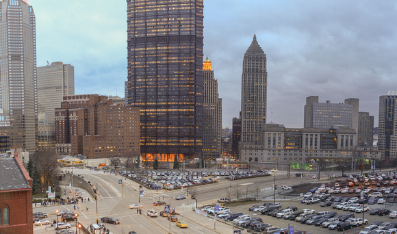A panorama of downtown Pittsburgh from CONSOL Energy Center