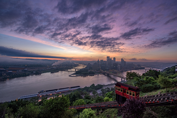 A beautiful purple sky at dawn over Pittsburgh
