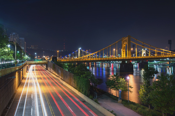 Light trails along the Allegheny River in Pittsburgh