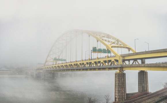 Panorama of the Ft. Pitt Bridge in the fog