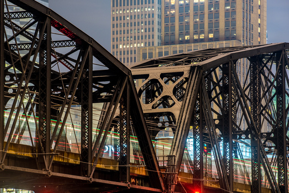 A trolley crosses the Panhandle Bridge in Pittsburgh