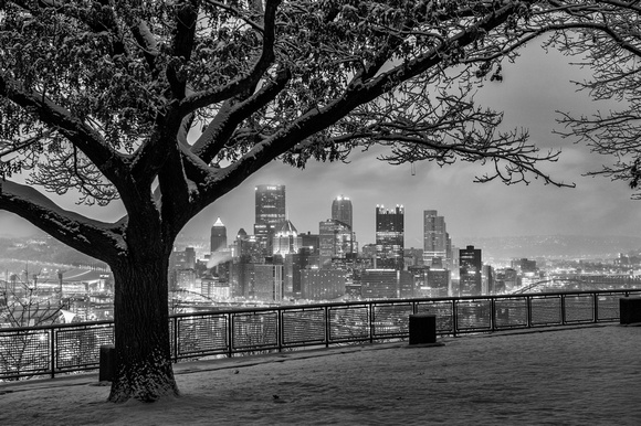 West End Overlook on a snowy morning in Pittsburgh B&W