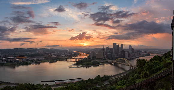 Panorama of a beautiful Pittsburgh sunrise from Mt. Washington