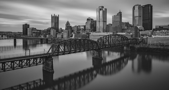 Long exposure of the Pittsburgh skyline from the Liberty Bridge