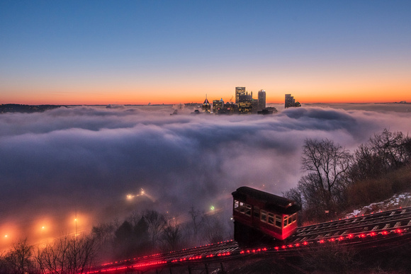 Incline on Mt. Washington over a fog covered Pittsburgh-2