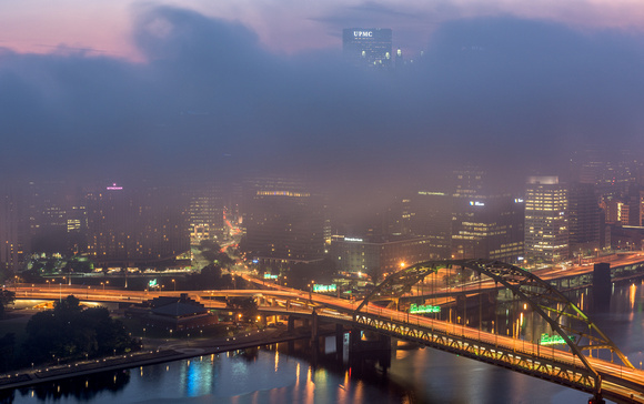 Fog blankets Pittsburgh at sunrise