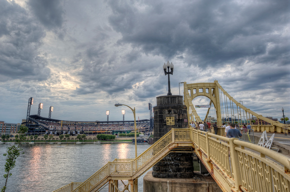 The Roberto Clemente Bridge leads fans to PNC Park in Pittsburgh