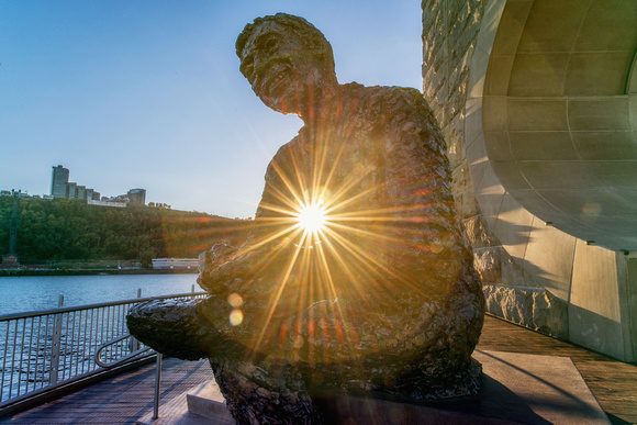 Sunflare through the Mister Rogers Statue in Pittsburgh