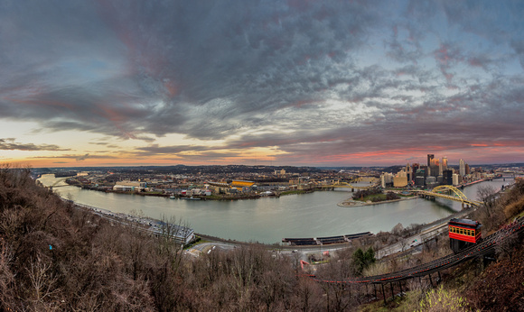 Panorama of Pittsburgh at the Duquesne Incline station during a winter's dusk