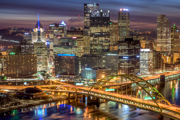 Pittsburgh and the Ft. Pitt Bridge glow at dawn