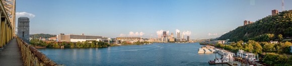 A sunny day panorama of Pittsburgh from the West End Bridge