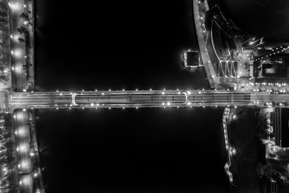 Aerial view the Roberto Clemente Bridge at night