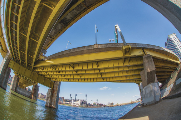 Fisheye view underneath the Ft. Duquesne Bridge in Pittsburgh