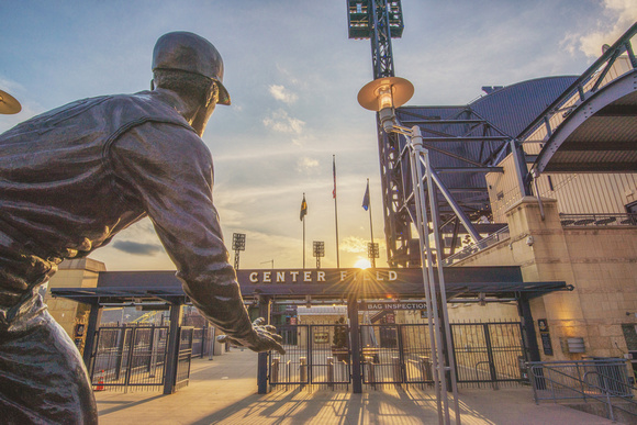 Sunflare over PNC Park and the Roberto Clemente Statue