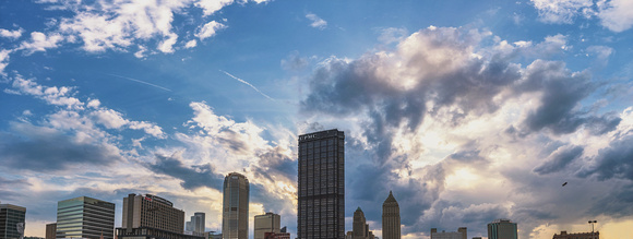Panorama of the Pittsburgh skyine from downtown at dusk