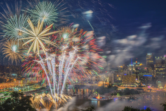 Fireworks light up the sky over Pittsburgh on July 4, 2014