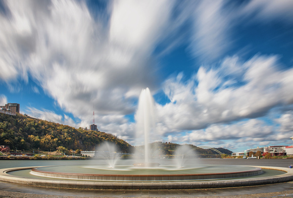 Clouds over the fountain at the Point in Pittsburgh