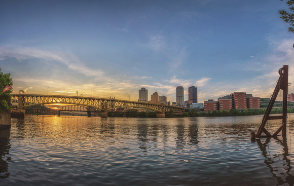 Panorama of sunset over the Monongahela River in Pittsburgh