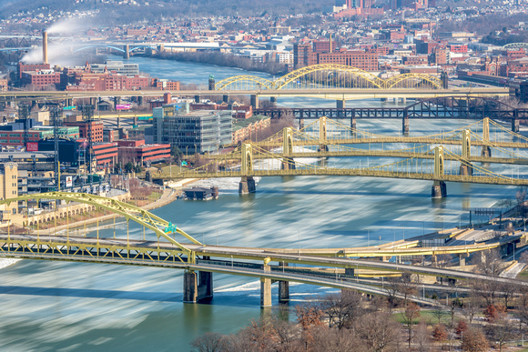 Ice floats down the Allegheny River in Pittsburgh in this long exposure