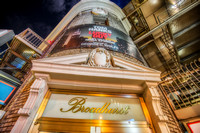 The Broadhurst Theatre rises into the night in New York City