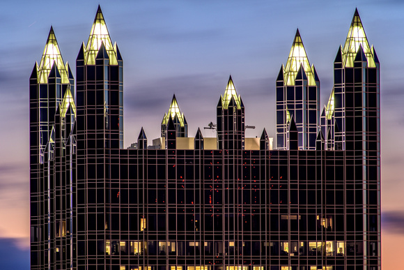 PPG Place against a colorful morning sky