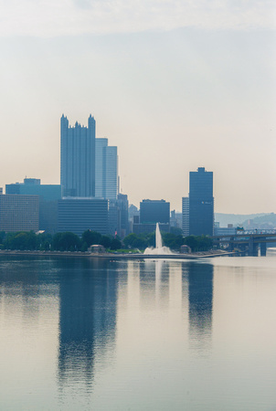 A view of the fountain at Point State Park in Pittsburgh from the West End Bridge