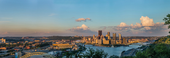 Panorama from the West End at dusk in Pittsburgh